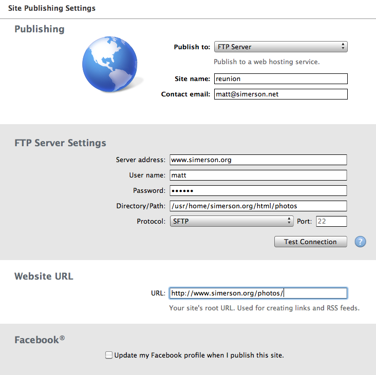 iweb sftp settings screencapture