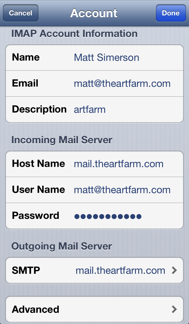 iOS mail account settings