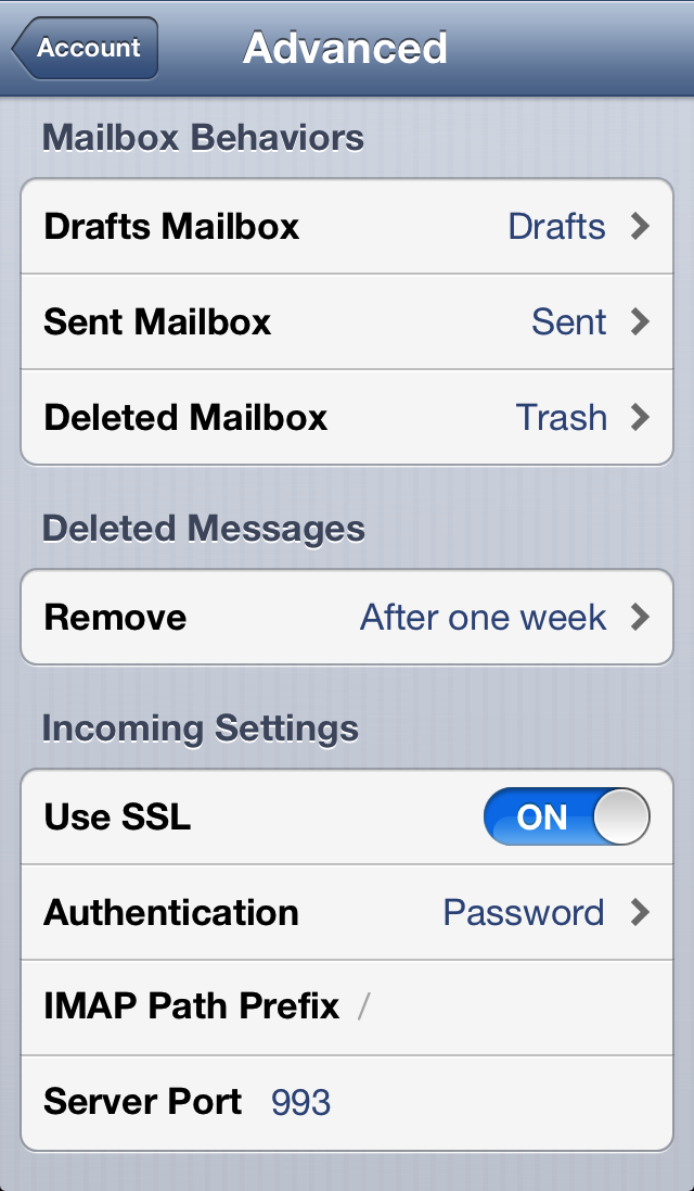 IOS mail advanced settings