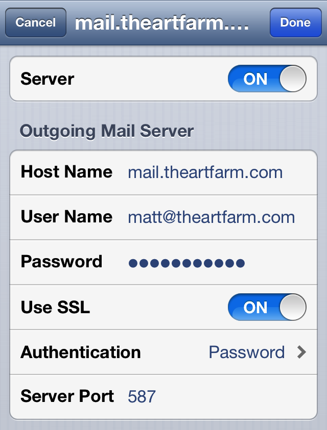 iOS mail smtp settings